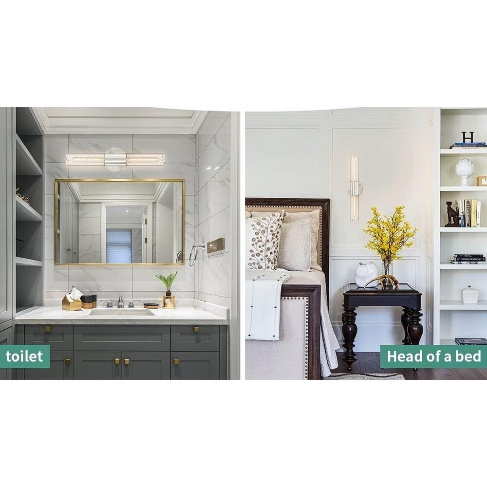 2-Light Brushed Nickel Bathroom Vanity Light with Clear Glass Shades - Picture 2 of 4